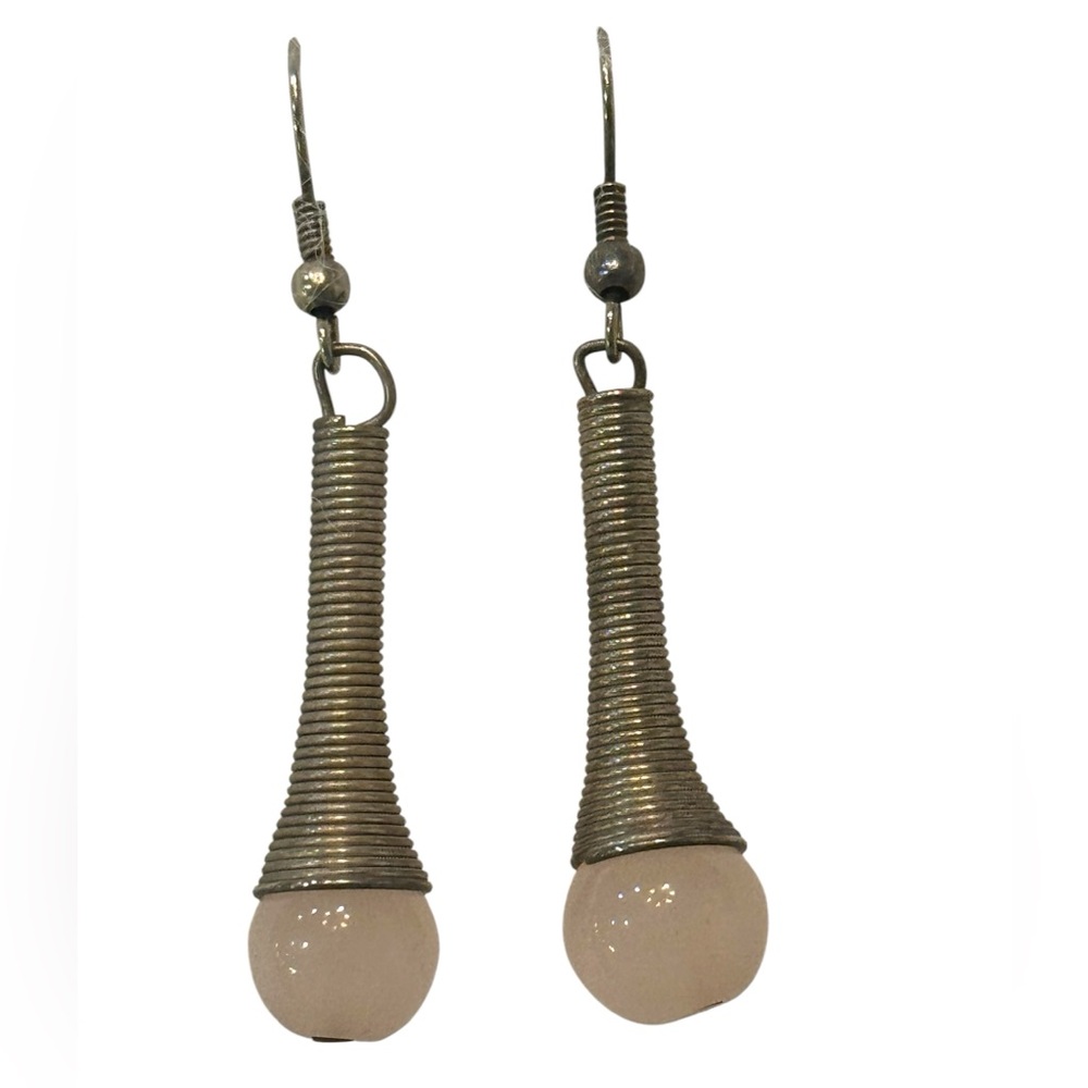 PINK QUARTZ Silver Wrap Dangle Earrings‎
